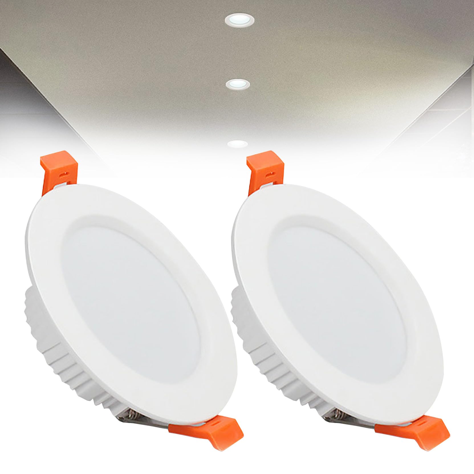 Syibelters 9W LED Recessed Ceiling Spotlights, 6000K Cold White Ultra Slim Panel Light, Cut Φ90-100mm, AC110-240V Round Downlights for Living Room Office, 2 Pack
