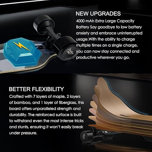 Miniatura 4 de Patinetas eléctricas de 900 W, motor sin escobillas dual de 25 MPH, velocidad máxima de 4 velocidades, rango de 12.5 millas, Longboard eléctrico con