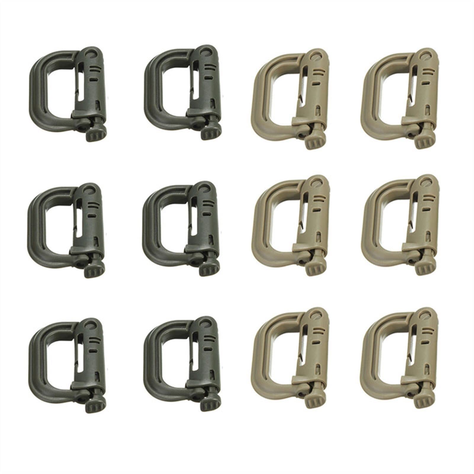 12 mousquetons à dégainer rapide, anneau en D, clip Molle, sangle de sac dos d'extérieur, boucle pression, camping, crochet suspension tactique(Armygreen Tan Each 6)
