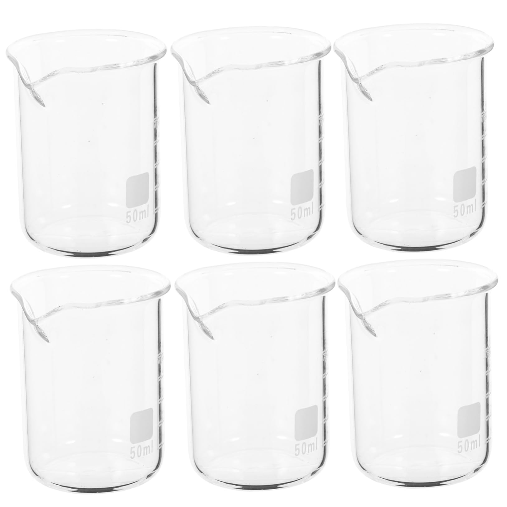 iplusmile Set 6 Pezzi Becher in Vetro Resistenti al Calore 50ml Scala Chiara e Becher Graduati per Progetti di Laboratorio e Uso in Cucina