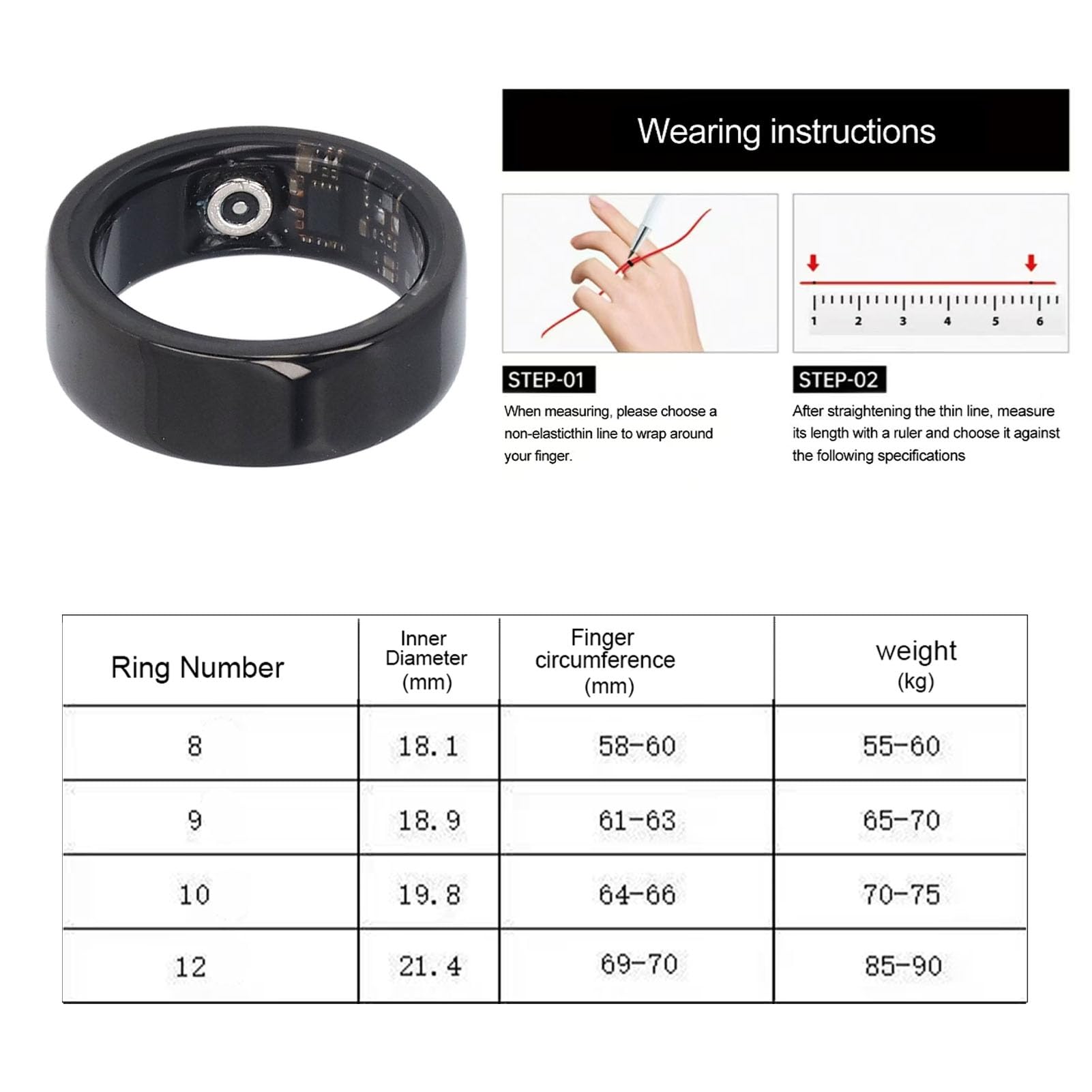 Rastreador de Salud con Anillo Inteligente, Rastreador de Ejercicios a Prueba de Agua IP68, Anillo de Conteo de Pasos de Monitoreo del Sueño Portátil, App, para Mujeres Hombres