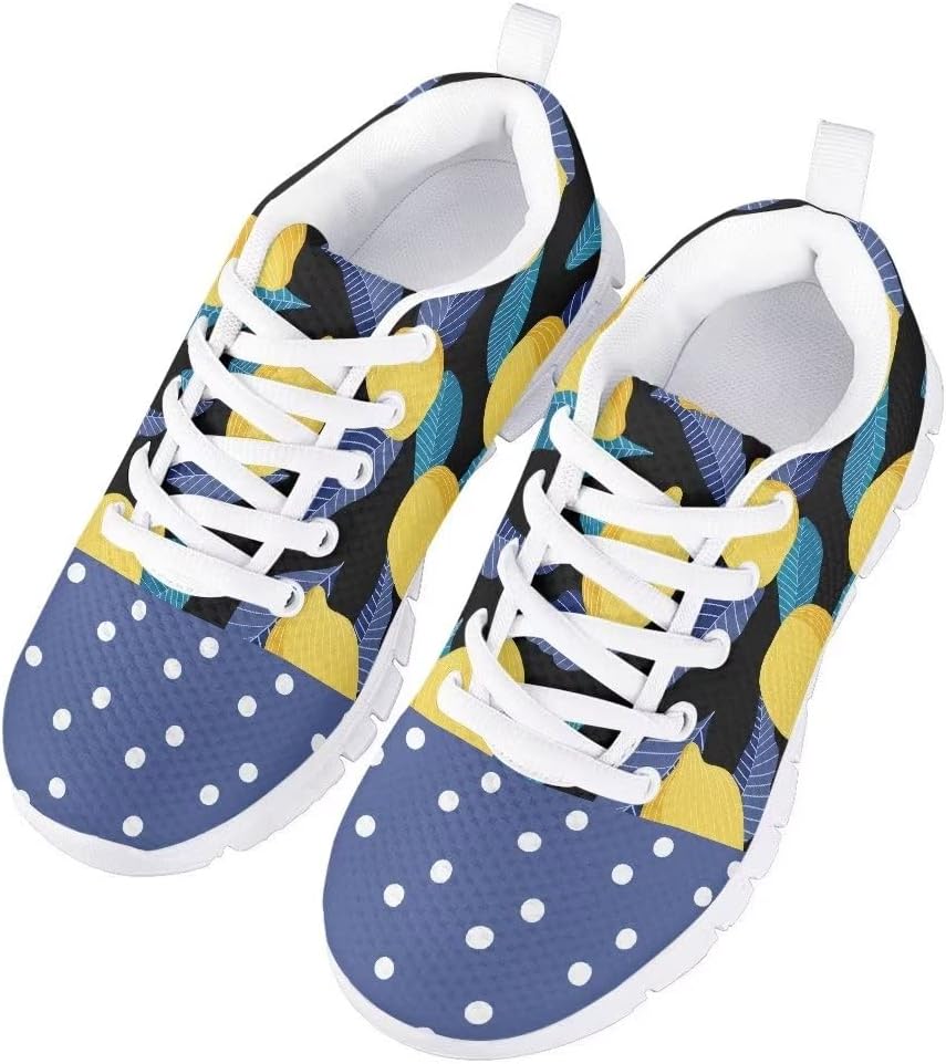 Girls Boys Cute Tennis Shoes Lightweight Soft Sport Sneakers Lace Up Lemon Butterfly Print Kids Running Shoes