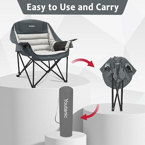 Miniatura 6 de Silla de campamento de gran tamaño, sillas de camping plegables portátiles con bolsillo lateral, portavasos y bolsa de transporte, sillas de