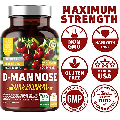 Number One Nutrition N1N Premium D Mannose With Cranberry And Hibiscus [Max Strength, 1350Mg] Naturally Supports Urinary Tract Health, Flush Impurities And Bladder Health, 120 Veg Caps #TOP5