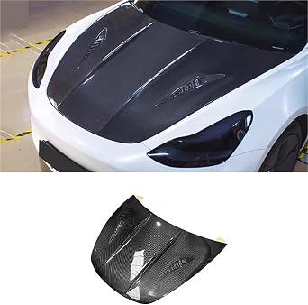 Compatible for Tesla Model 3 Front Engine Cover Carbon Fiber CS Style Car Front Bumper Engine Cover Hood Bonnet Vent Parts Upgrade Body KitForged Carbon