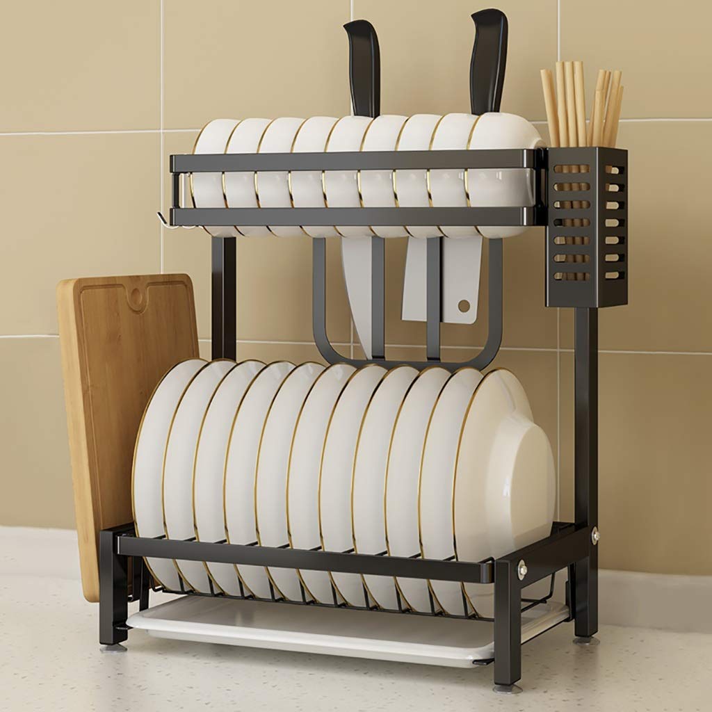Strati Nero 201 Cucina in Acciaio Inox Scolapiatti da Appoggio Scolapiatti, Bacchette Chopper Tagliere Scaffale di Stoccaggio 35 * 22 * 40,5 Cm (Size : 2pcs)