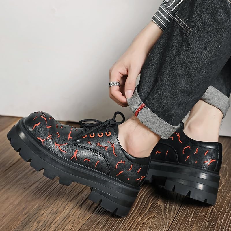 Men's Leather Platform Oxford Shoes Mens Retro Printed Patent Lace Up Dress Derby Shoes2