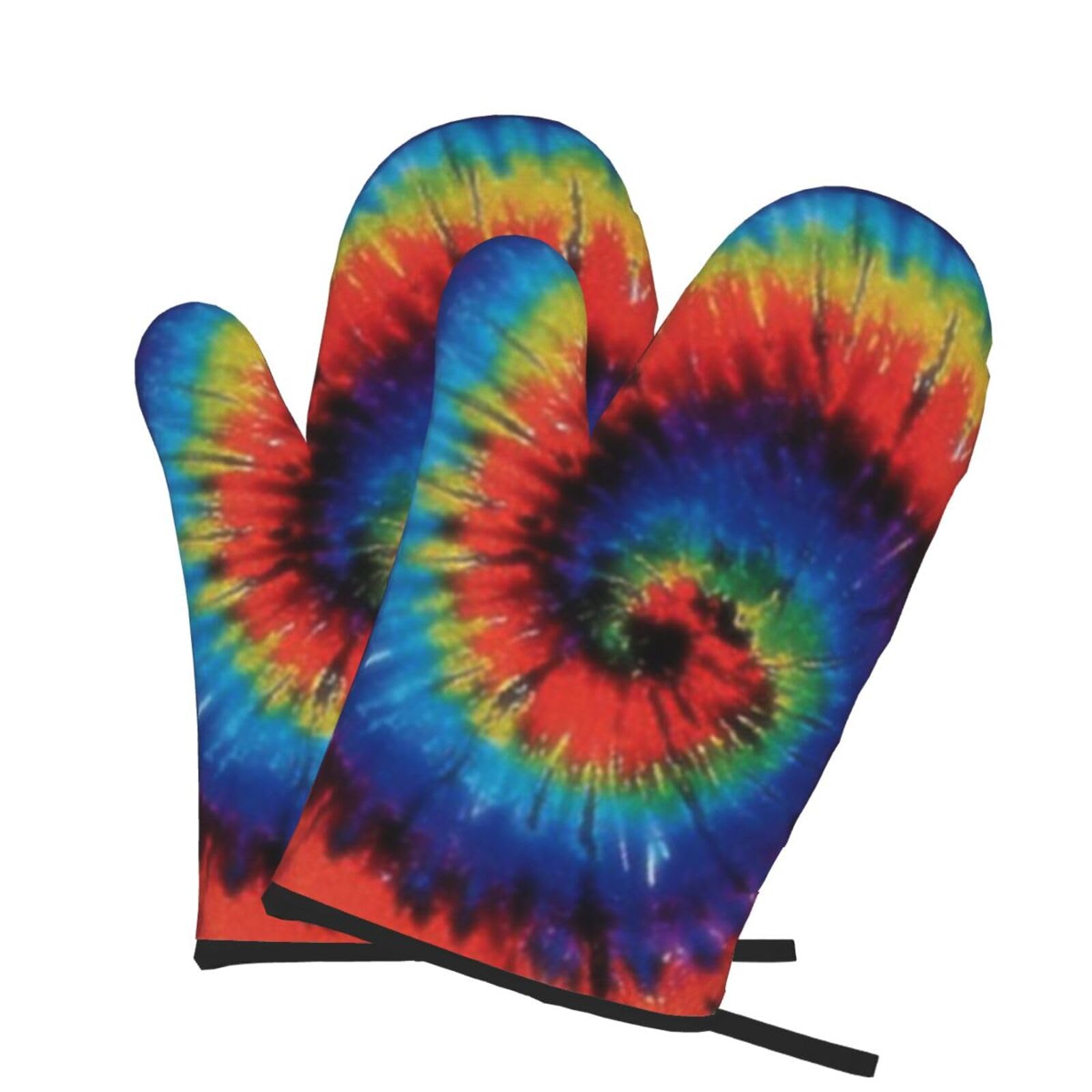 Oven Mitts Set of 2 Pcs, Tie Dye Hippies Prints Heat Resistant Kitchen Gloves for Cooking Baking Grilling