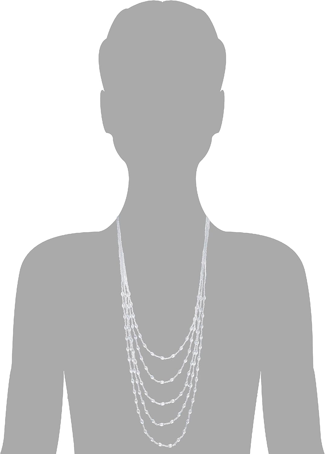 COOLSTEELANDBEYOND Oval Beads Statement Necklace Multi-Strand Long Chains with Crystal Charm Pendant - Image 4