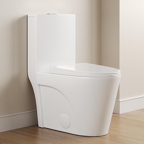 DeerValley Elongated One Piece Toilet for Bathrooms with Comfort Seat Height 17", Power Flush Toilet Bowl 1.1/1.6 GPF and 12'' Rough-In, 2102-1F01