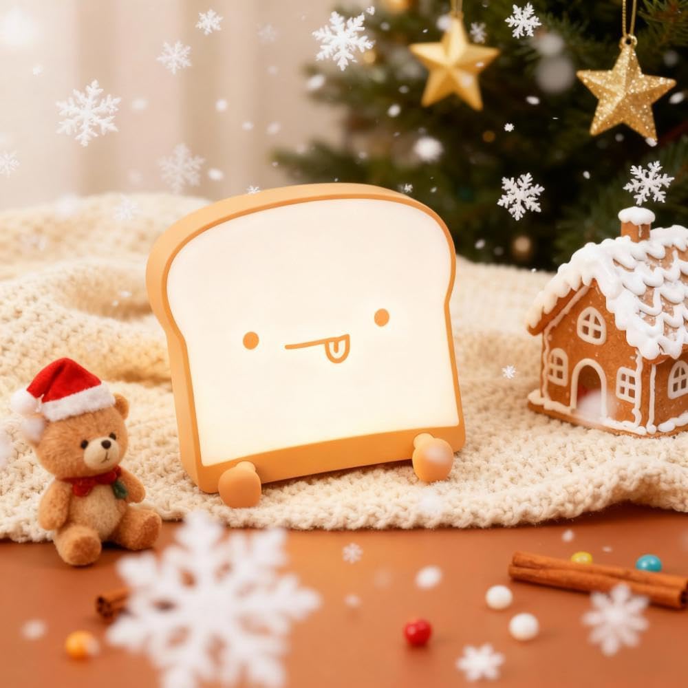 Cute Night Light Toast Bread LED Nightlight,Portable & Rechargeable Toaster Style Night Lamp,Bedroom Bedside Bed lamp Birthday Gifts for Girls Boys Kids Women - Eating