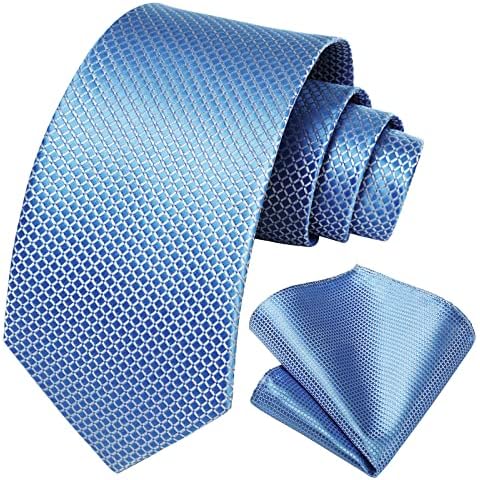 BIYINI Men's Check Tie Handkerchief Wedding Party Necktie & Pocket Square Set (One size, Blue) Cover
