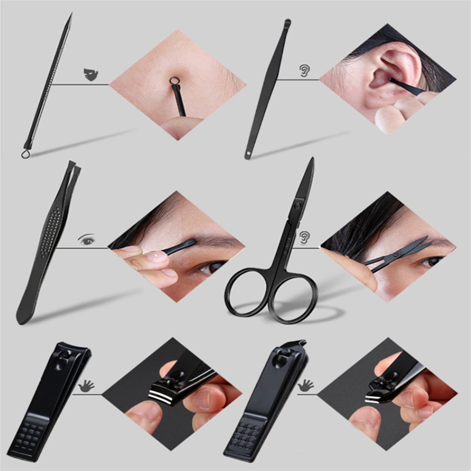 AKAZI Maniküre-Set 18 STÜCKE Professioneller Nagelschneider Pediküre-Scheren-Set Edelstahl-Adlerhaken Tragbares Maniküre-Nagelknipser-Werkzeug-Set Werkzeuge Nagelknipser-Set (Color : 01) (1)