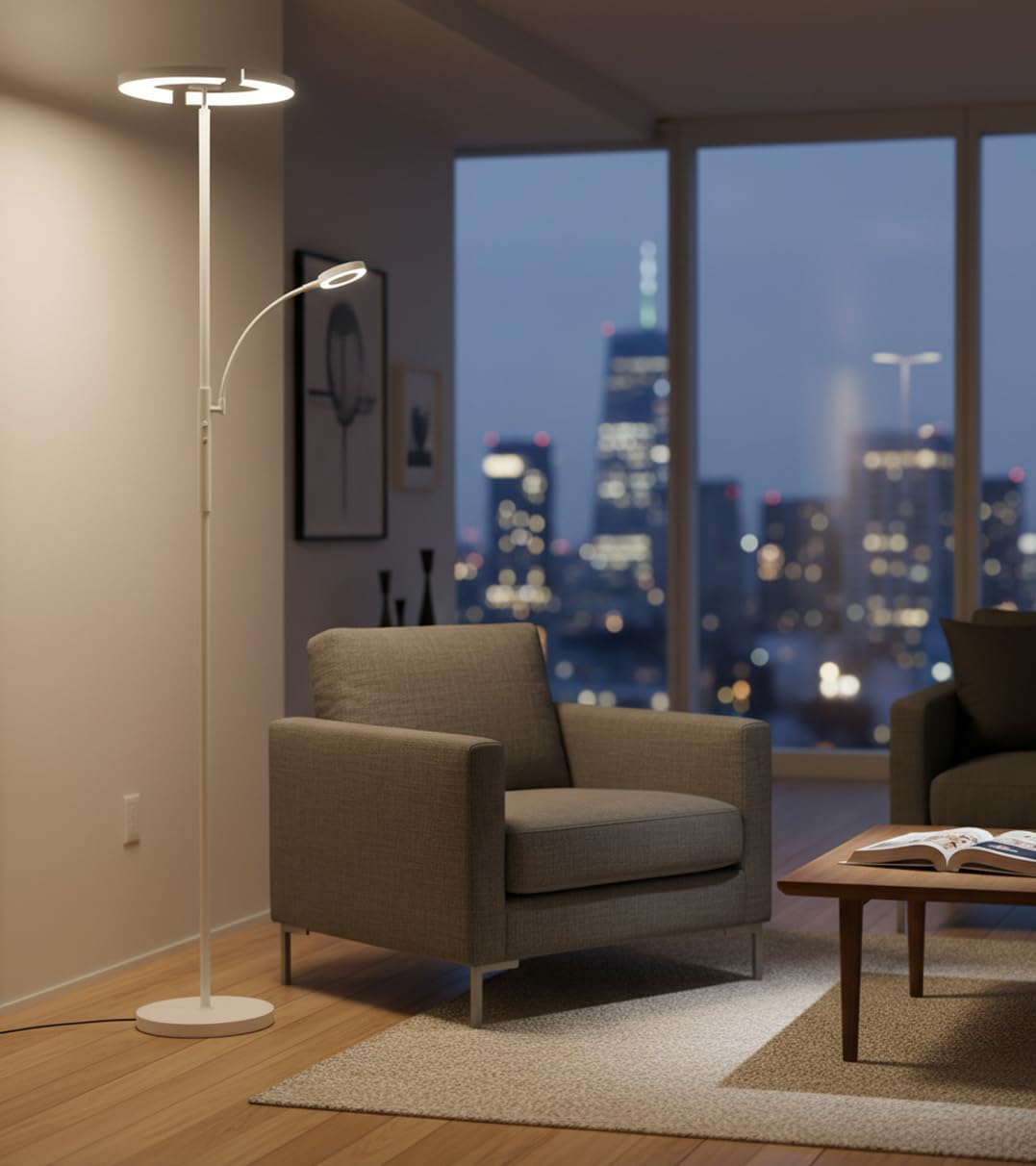 BEL AIR HOME - Lámpara de Pie de Salón IRIS - Led 20W+7W con Dimmer, 3000K 4000K 6500K, Diseño Moderno, Protección Ocular y Altura de 175.8cm (BLANCO)