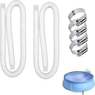 Above Ground Pool Replacement Hose, 1.25" Diameter, 59" Length, Pool Filter Pump Hose with Metal Clips, Compatible with Filter Pumps 330 GPH, 530 GPH, and 1,000 GPH (2 Hoses + 4 Metal Clips)