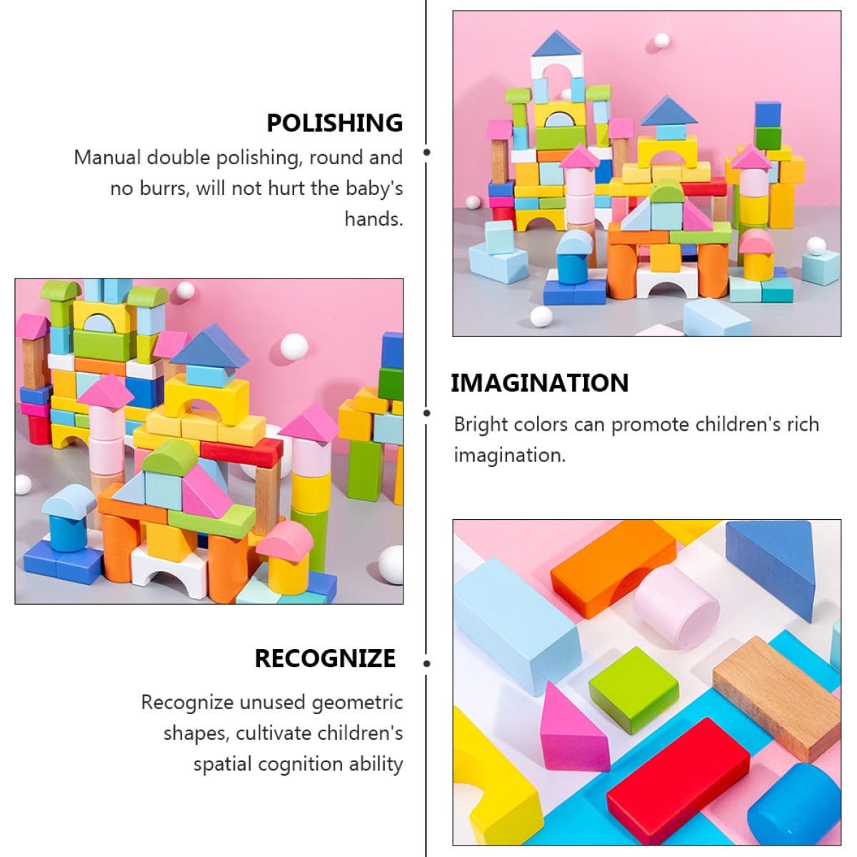 Toyvian Blocchi di Costruzione in Legno 100 Pezzi per Bambini Forme Geometriche, Superficie Levigata e Bordi Arrotondati, Giocattolo Educativo per Gioco e Apprendimento