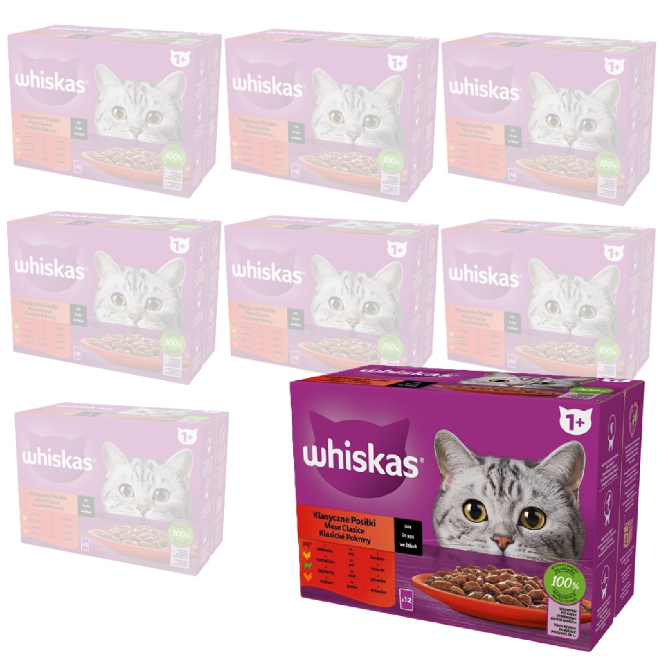 WHISKAS Adult mokra karma dla kotów w saszetkach 12 x 85 g Klasyczne Posiłki x 8