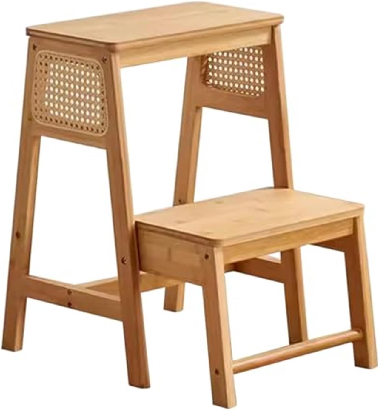 Bamboo Folding 2-Step Stool Safety Wide Stepping Surface Step Ladder with Step Pads Multi-Functional Simple Folding Stool for Bathroom Home Furnishing(Yellow)