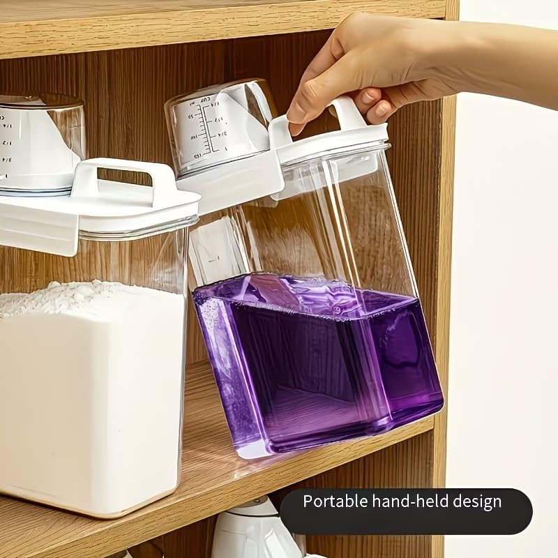 Image of 1100ML Washing Powder Container, Clear Reusable Detergent Storage Jar, Airtight Laundry Organizer, for Bathroom Countertop, Home & Utility Room (Pack of 1)