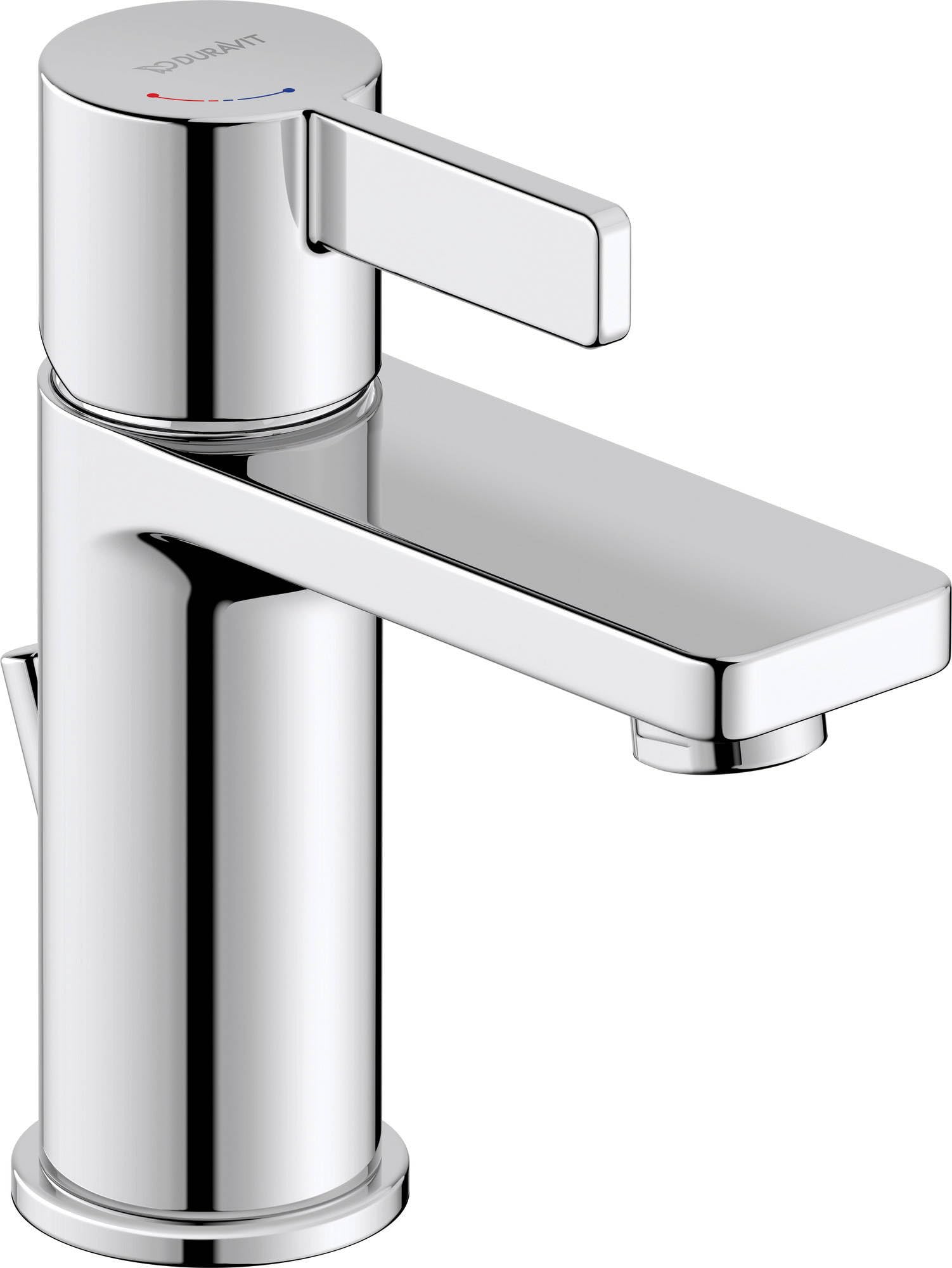 Duravit D-Neo bateria umywalkowa, rozmiar S (wysokość wylotu 87 mm). Kran łazienkowy z zestawem odpływowym z drążkiem pociągowym, z energooszczędną funkcją FreshStart, chrom