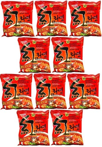 Ohsung Hong Ramyun/ramen Sopa de fideos picantes y picantes con péptido de soja 4.2 onzas: paquete de 10