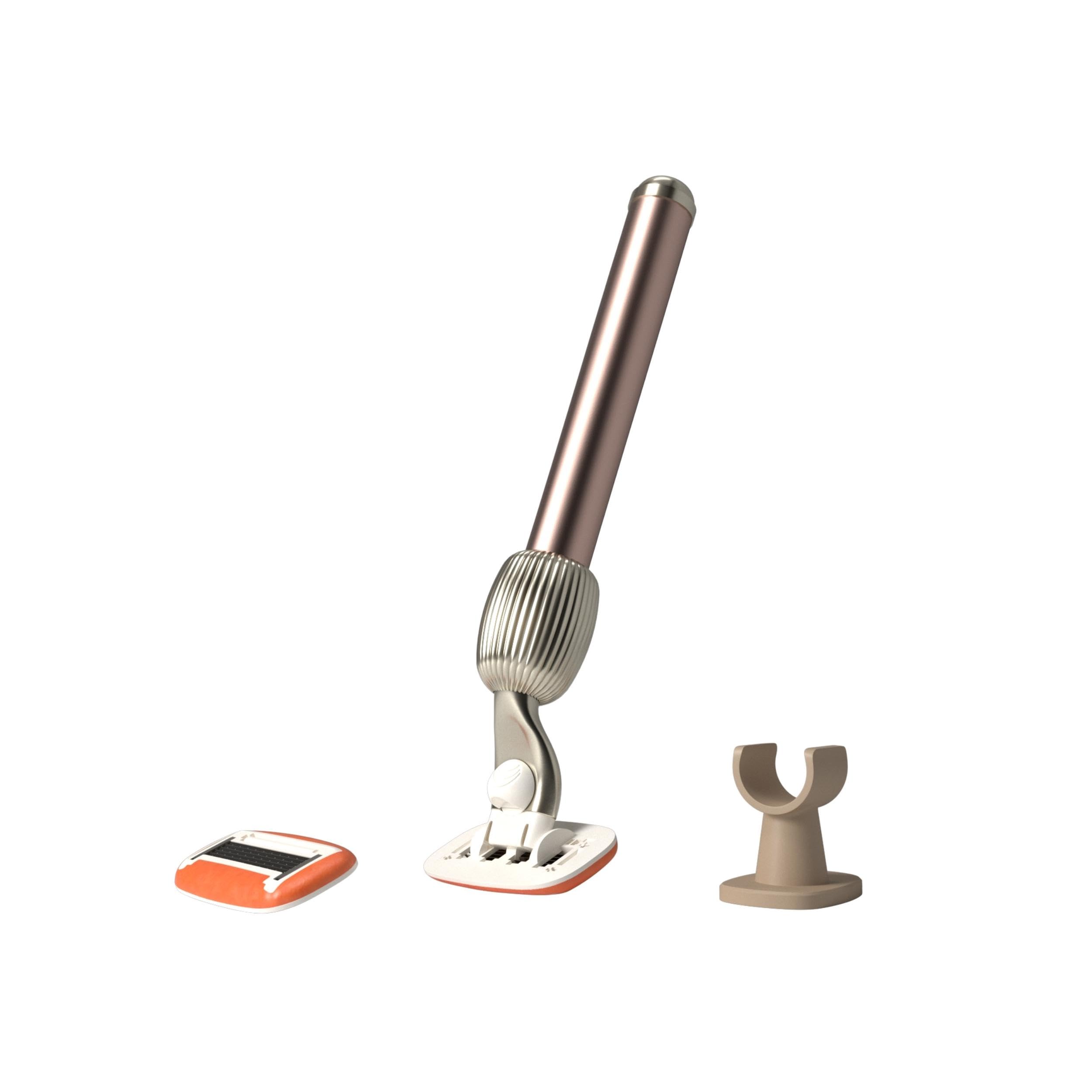Fler The Razor Starter Set - Rasoir pour Femme avec Têtes Interchangeables, Rasoir avec Support et 2 Lames de Rechange, Rasoirs Unisexes, Lame avec Aloe Vera, Vitamine E (Rose)