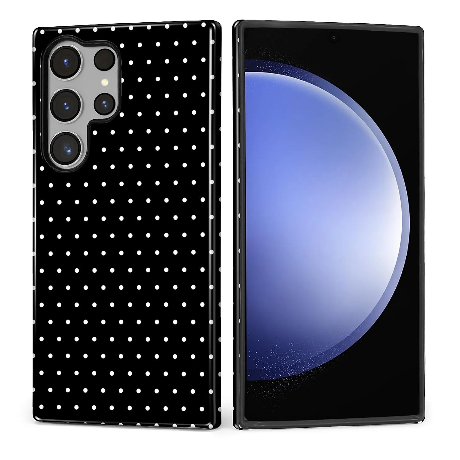 Funda híbrida resistente 2 en 1 para Samsung Galaxy S24 Ultra, resistente a los golpes, protección brillante para Samsung Galaxy S24 Ultra, diseño de lunares, color negro