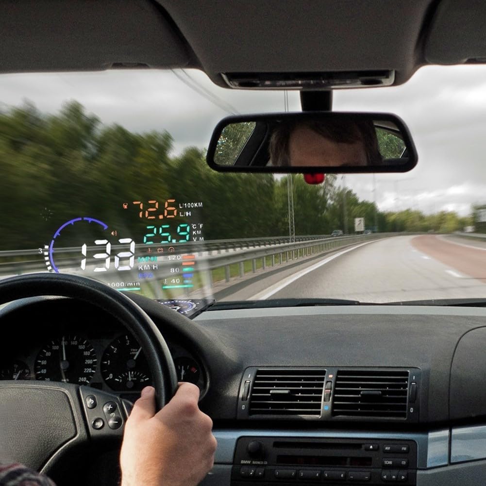 Car Hud Head Up Display Proyector compatible con Obd2 que muestra velocidad real Rpm Temperatura del agua Voltaje Uso de combustible Pantalla de alta resolución Atenuación automática Cuerpo de metal