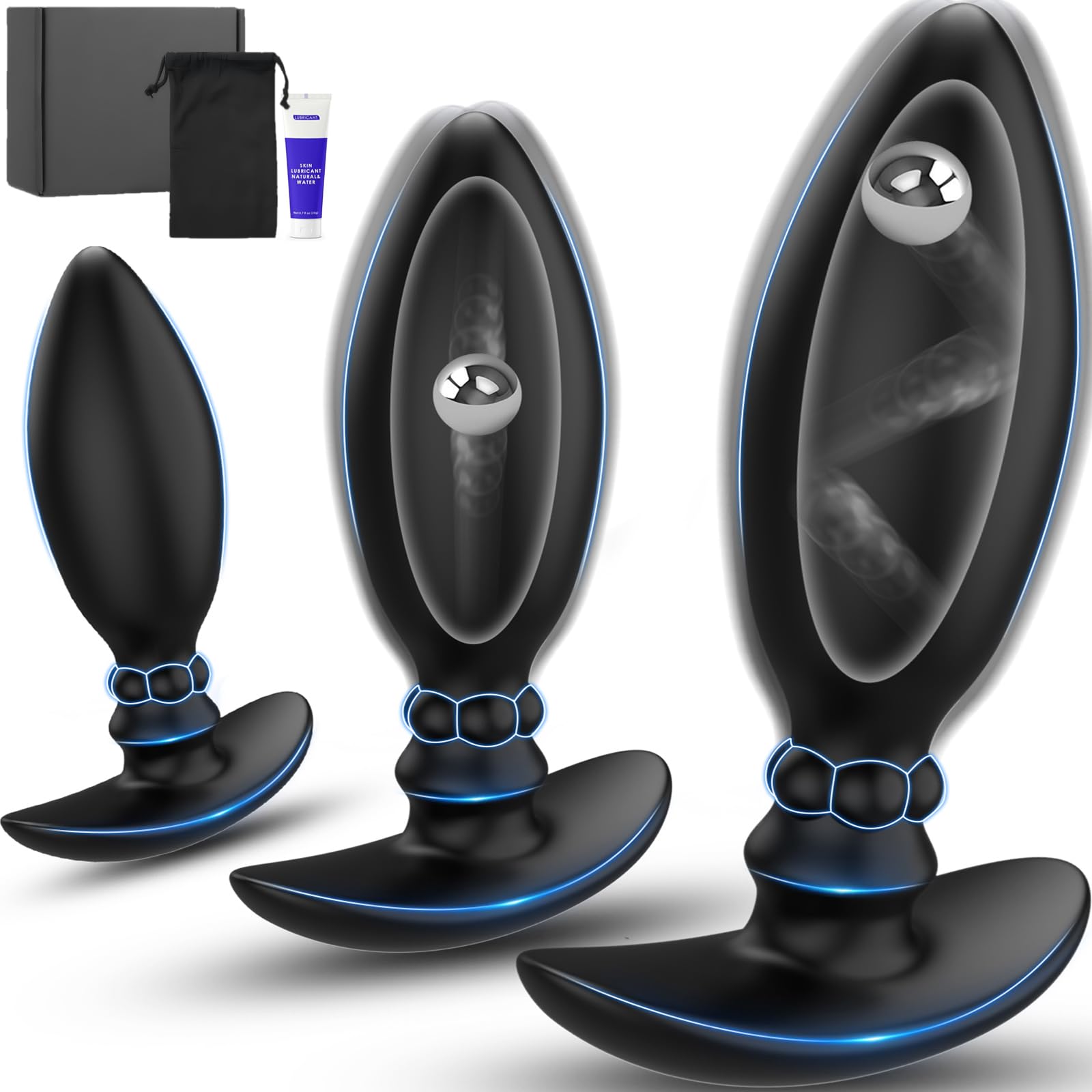 3 Stück Anal Plug Set, Analplug# für Frauen Männer mit Dynamisch Stahlkugel, Buttplug aus Platinsilikon für Lange Zeit Bequemes Tragen, Butt Plug vom Anfänger zum Profis Ø2,6cm Ø3,2cm Ø3,8cm yewuzer