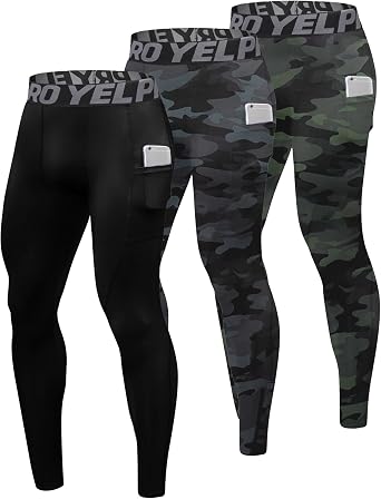 Yuerlian 3 Pack Mens Compression Leggings Quick Dry Running Tights Pants