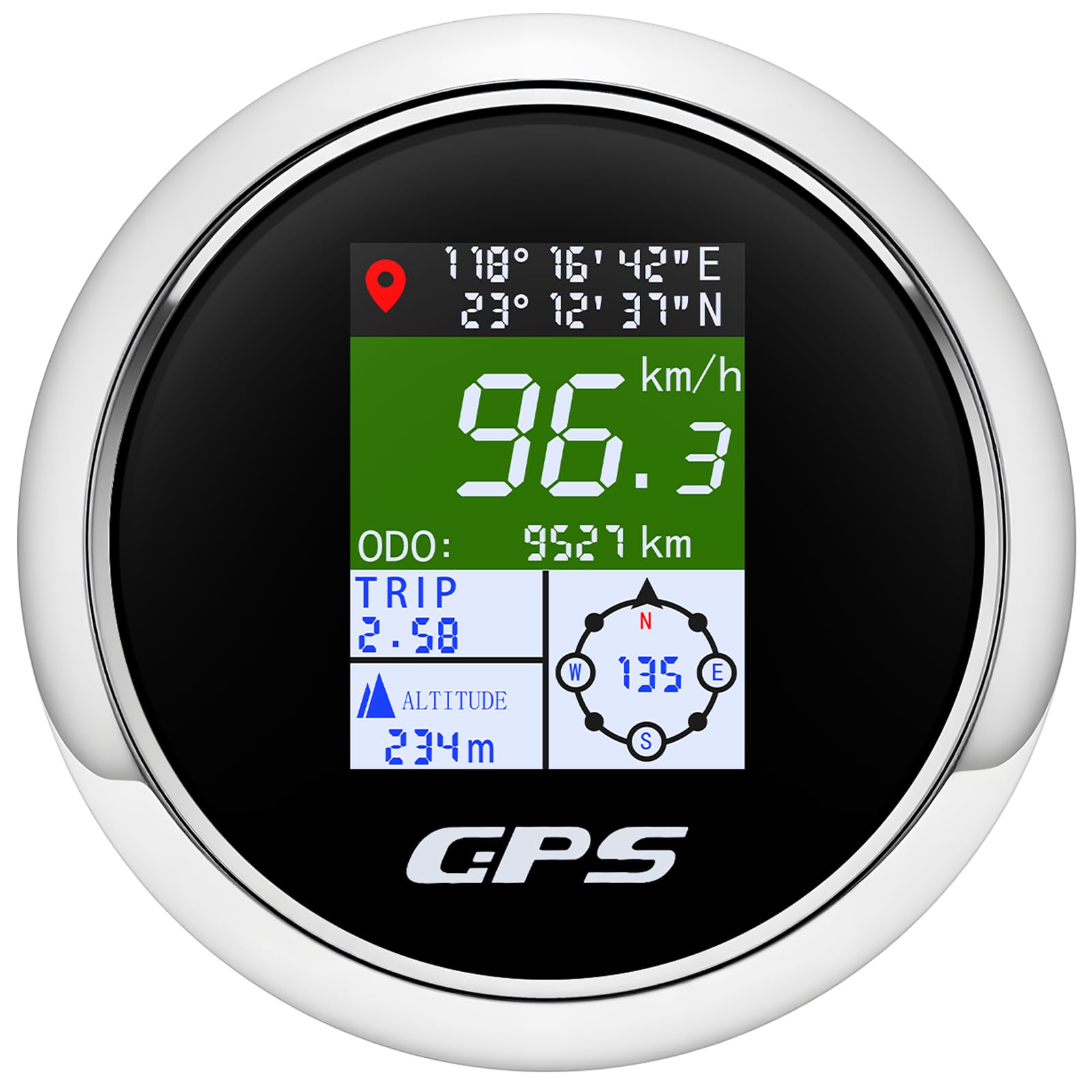 Tachimetro GPS da 85 mm con schermo a colori TFT – impermeabile digitale e odometro, regolabile per km/h, MPH, nodo – per auto, barca, moto, camion