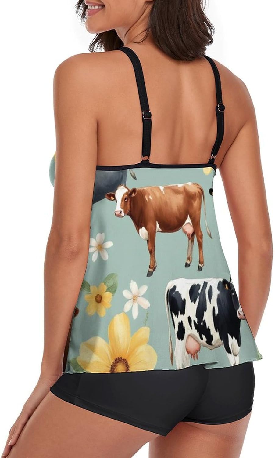 Women Two Piece Swimsuit Monokini V Neckline Swimwear Vintage Beachwear