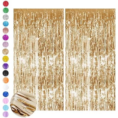 Champagne Gold Tinsel Curtain Backdrop Set Cover
