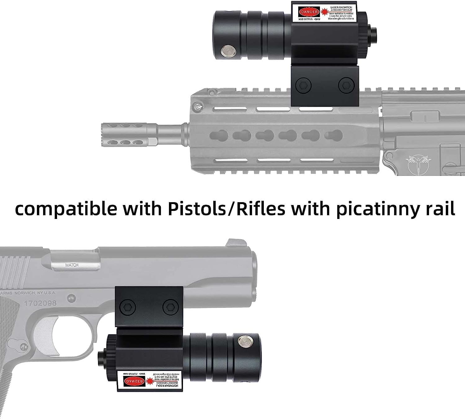 KinZon Mira Láser Táctica Roja con Montaje en Rail Picatinny 20mm, para Fusiles de Caza, Carabinas, Pistolas y Armas Cortas, Airsoft. 2 Diseños a Elegir