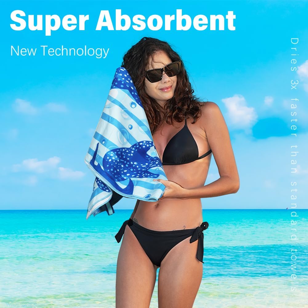 Lightweight Thin Microfiber Beach Towel Sand Free Quick Dry Absorbent Compact Soft Pool Swim Travel Towels Extra Large Oversized Beach Accessories Packable Essentials Stuff Gifts for Adult - Image 5