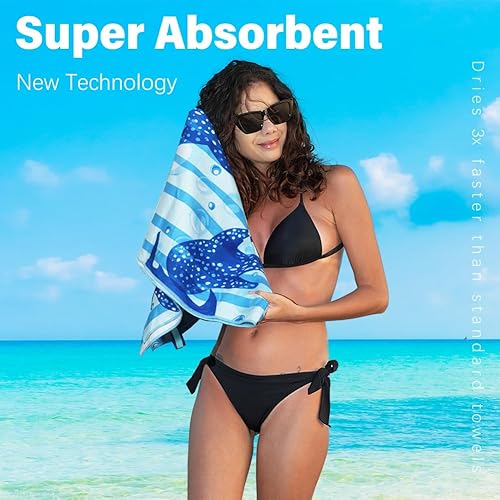 Miniatura 5 de Toalla de playa de microfibra ligera y fina, sin arena, de secado rápido, absorbente, compacta, suave, para piscina, natación, viajes, extra grande,