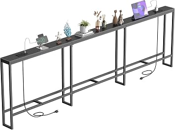 102 in Narrow Behind Couch Table with 2 Power Outlets,Black