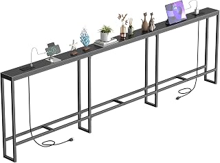 102 in Narrow Behind Couch Table with 2 Power Outlets,Black