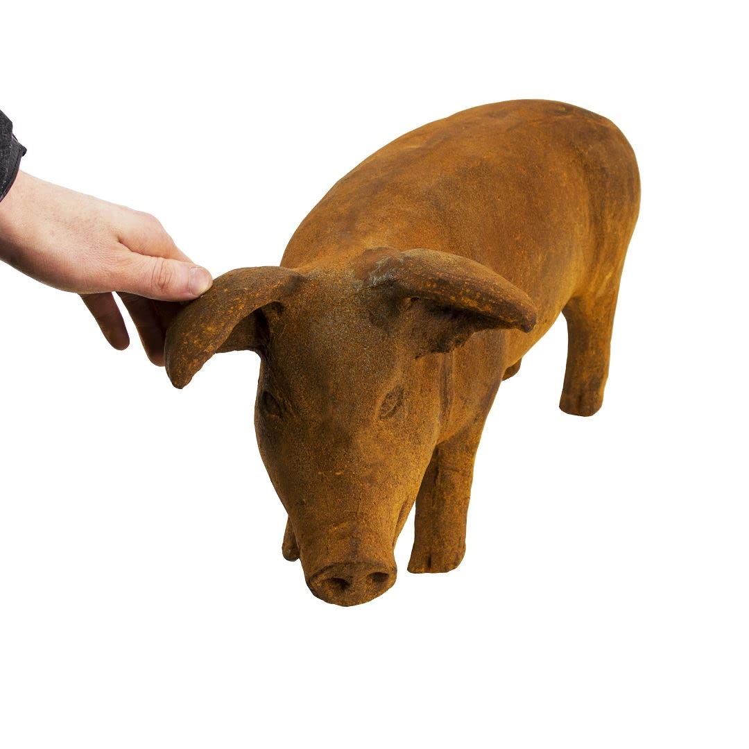 Large Natural Rustic Cast Iron Pig Garden Sculpture Statue Ornament