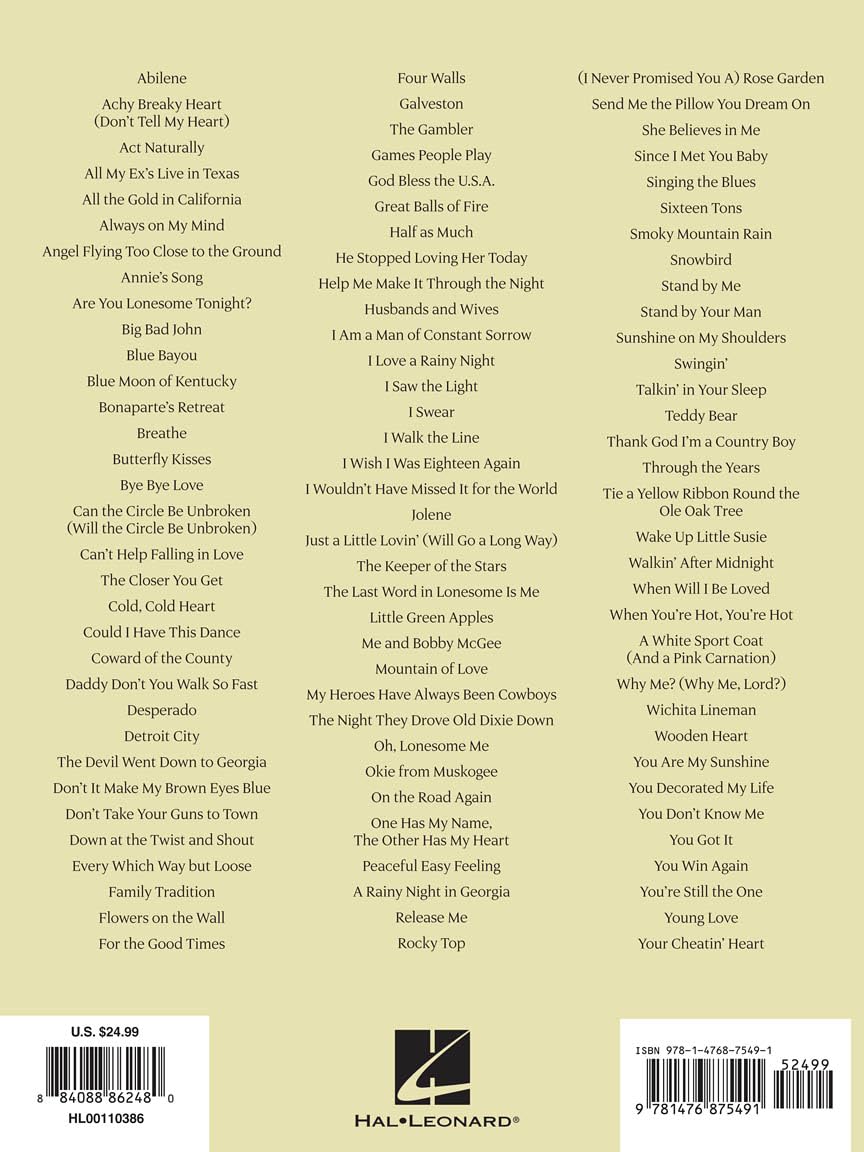 The Great American Songbook - COUNTRY Music and Lyrics for 100 Classic Songs: Music and Lyrics for 100 Classic Songs, Piano, Vocal, Guitar