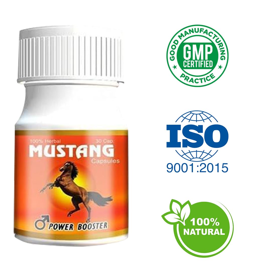 Mustang Power Booster Capsules Boost Men Muscle Growth and Energy Ayurvedic Capsules 30 F1 (Pack of 3)