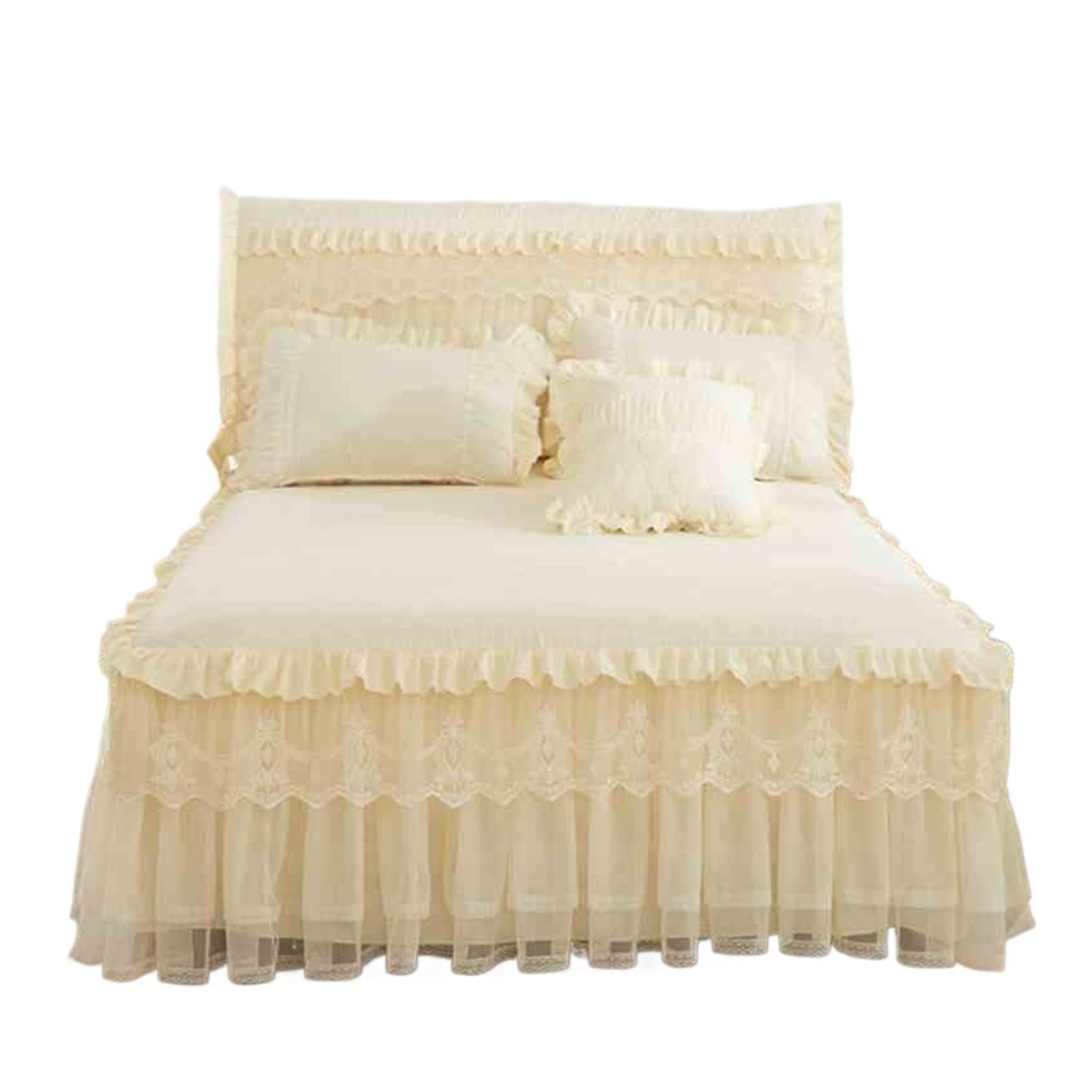 Funda de colchón de lujo con falda de encaje premium para camas matrimoniales de 180x200