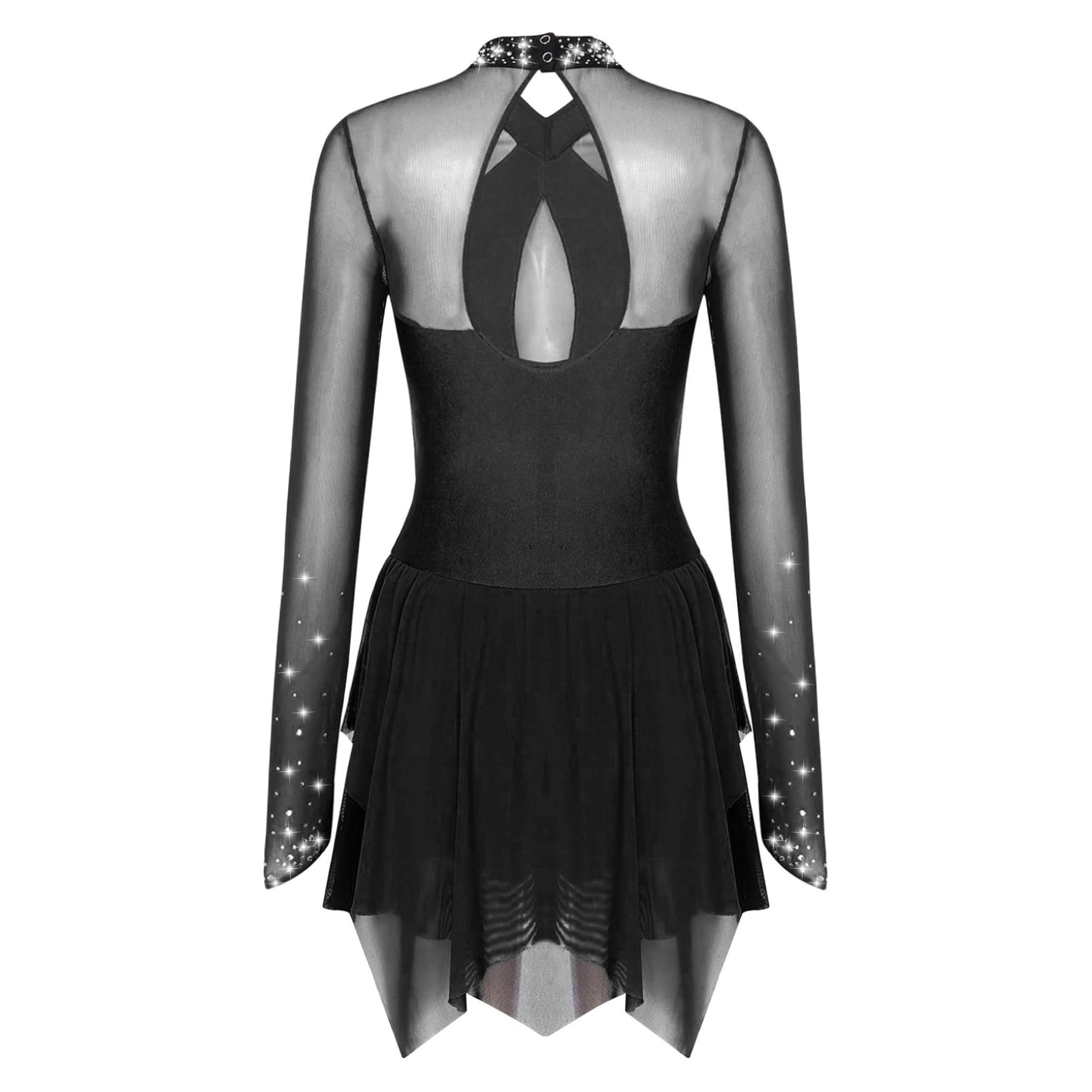 Oyolan Femme Justaucorps Patinage Artistique Gymnastique Danse Strass Brillant Robe Manches Longues Costume Danse