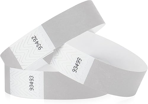 WristCo Pulseras Tyvek plateadas para eventos, 1,000 unidades, cómodas pulseras de papel resistentes a desgarros, pulseras de identificación para