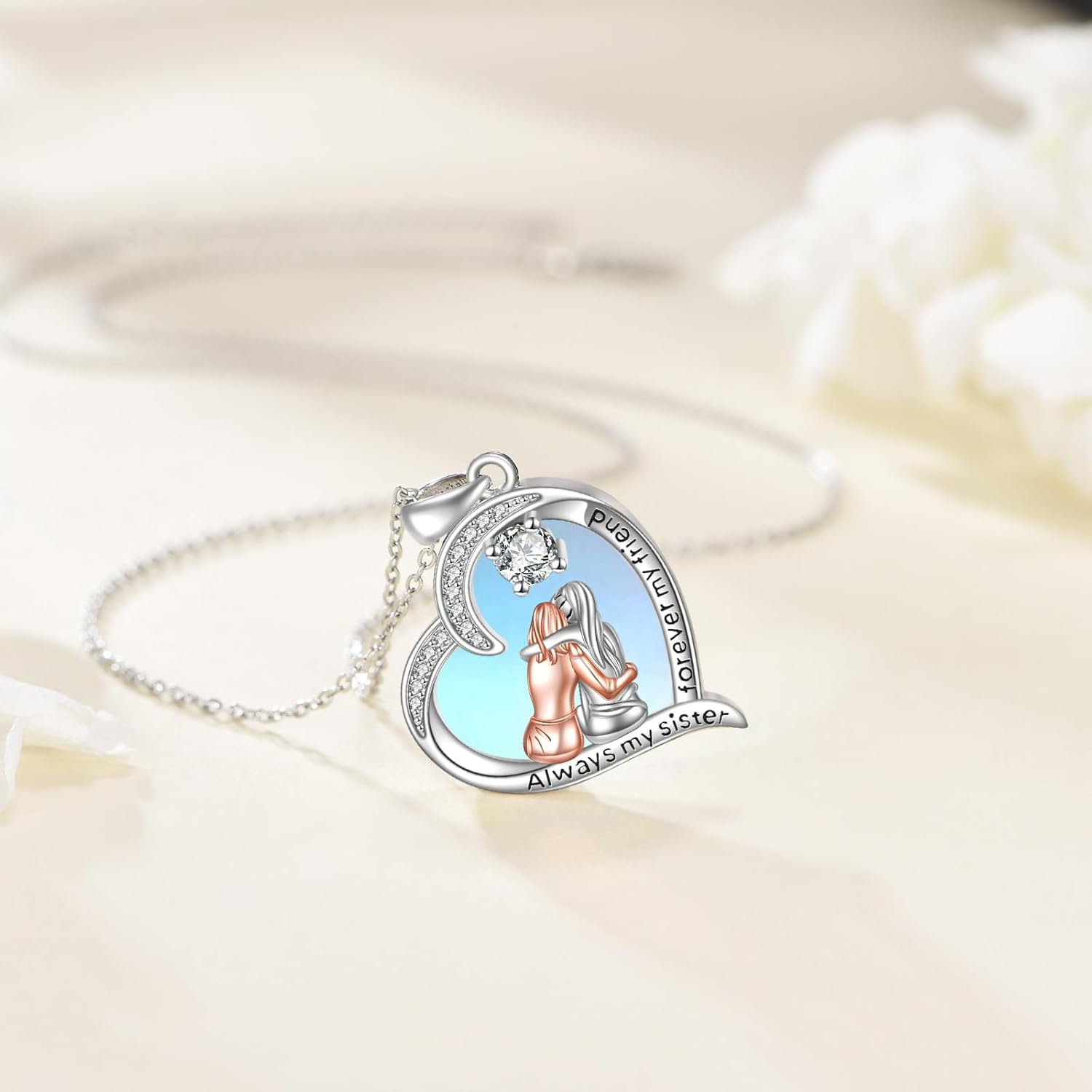 Sister Heart Pendant Necklace 925 Sterling Silver Sisters Friends Birthday Celebration Graduation Jewelry Gifts for Sister Women Friends - Image 7