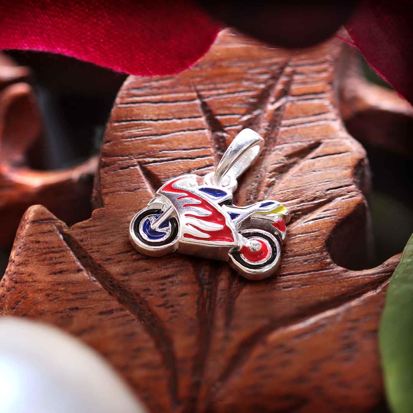 Clever Schmuck Parure de bijoux avec petit pendentif moto 12 x 7 mm vernis multicolore laqué et chaîne gourmette 38 cm en argent 925 pour enfant
