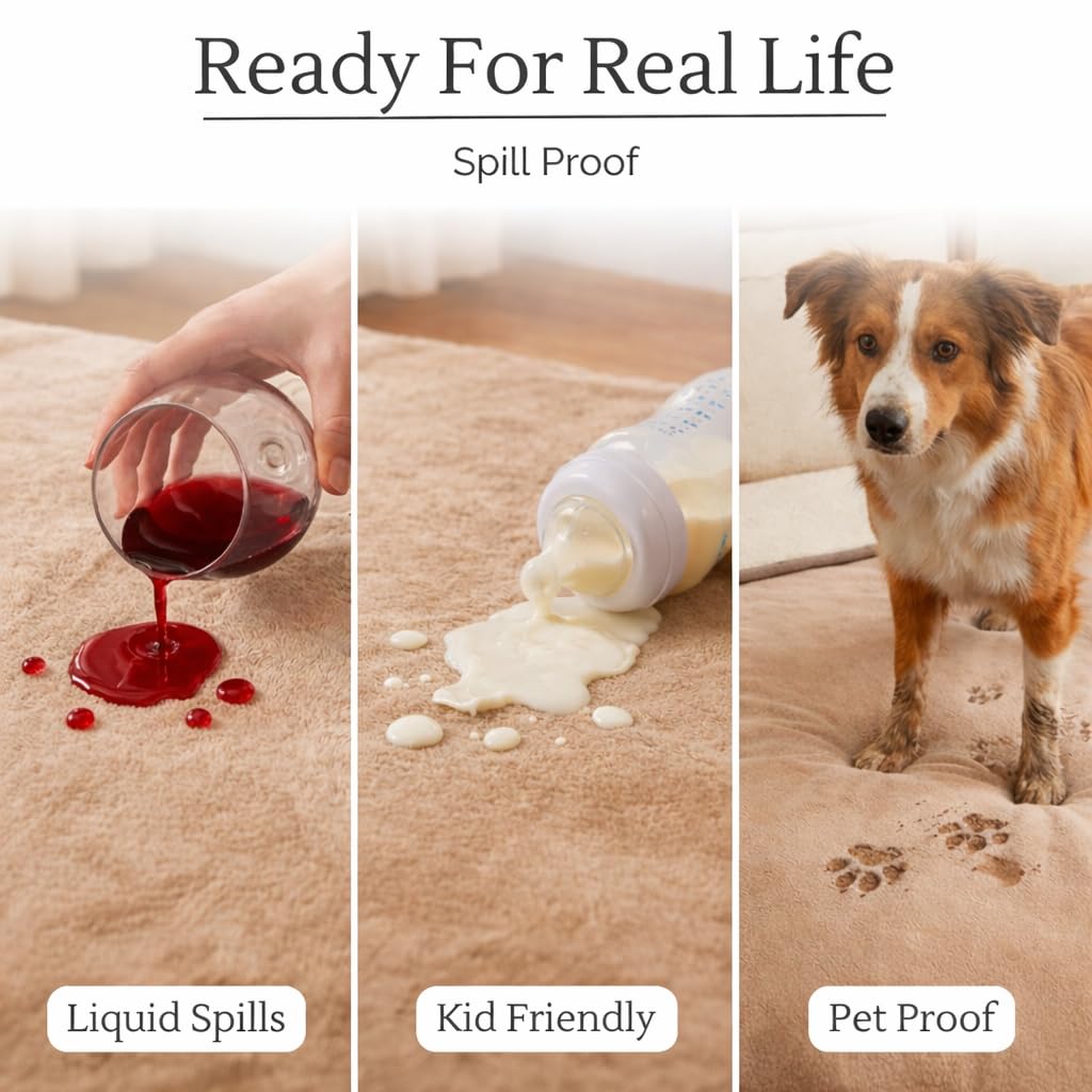 CREW FLX Waterproof Blanket for Bed Intimacy (80"x 60" Queen Size) Reversible Fleece | Sherpa, Love Blanket, Water Proof TPU Stain Proof Couch Furniture Mattress Winter Large Dog Bed Cover - Gray: Beige Sherpa Fleece 80 x 60 inch