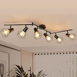 HiBay 6-Light Track Lighting Directional Rotatable Ceiling Light Fixture Black Farmhouse Track Spotlight for Kitchen Bedroom Living Room
