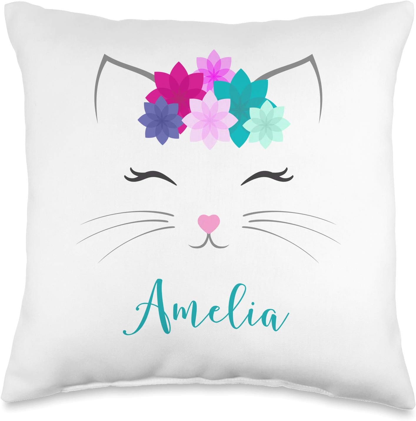 Amelia Name Gift Girls Personalized Kitty Cat Bedroom Decor Throw Pillow