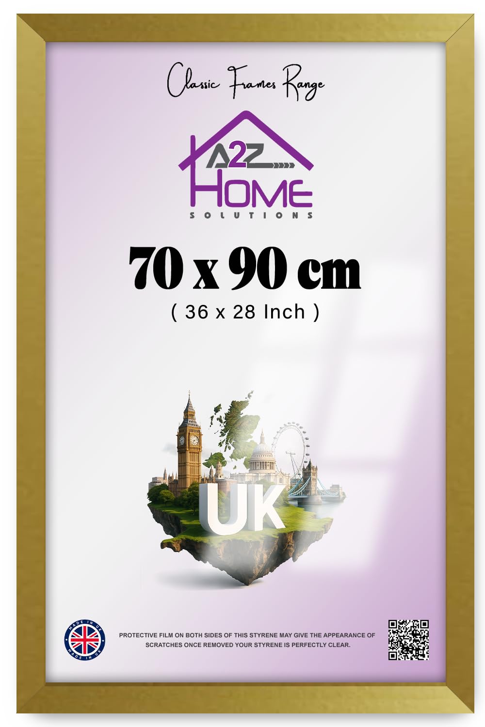 A2Z Home Solutions — Elegant (70 X 90 Cm) Poster Frame | Versatile Wall Display For Art And Photos, Gold Finish 36 X 28 Inch | Gallery Style Hanging, Sleek Border To Elevate Any Room